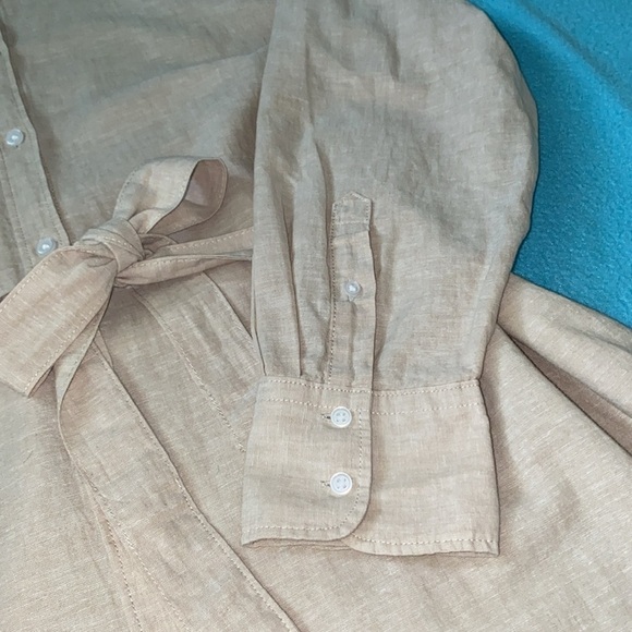 H&M linen blend shirt dress button up belted long sleeve rounded hem NEW size XL - Picture 11 of 13